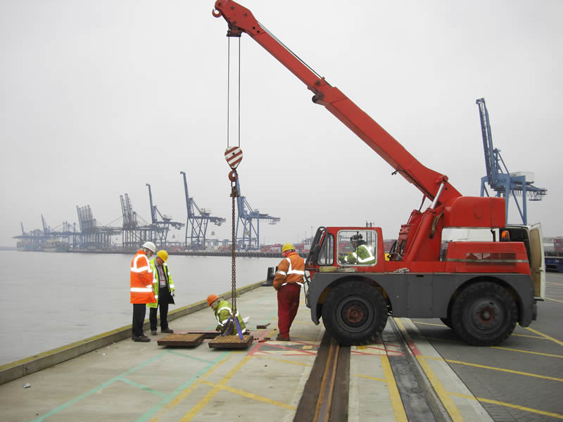 Port of Felixstowe, UK, before installing composite trench covers