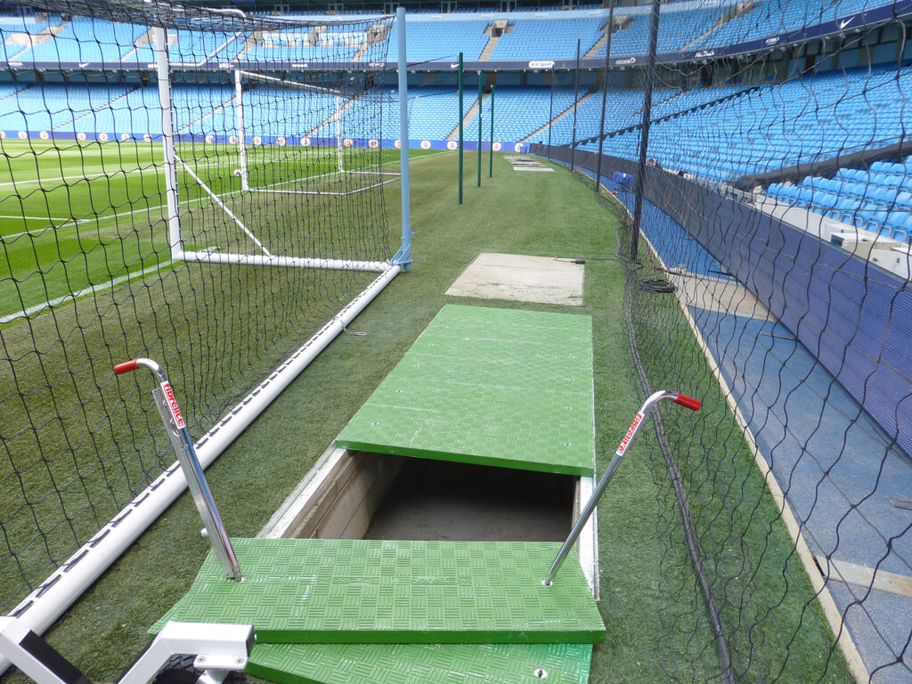 The recently installed Fibrelite colored coloured trench covers, suitable for many applications ranging from stadiums, water sewerage treatment plants, to airports and dock and ports
